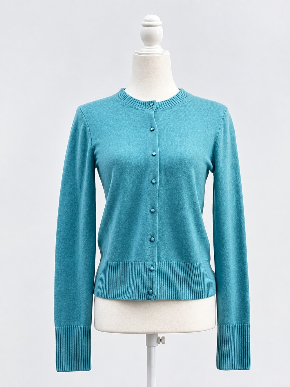 J.Crew Womens Blue Cashmere Knit Crew Neck Button Front Cardigan Sweater M